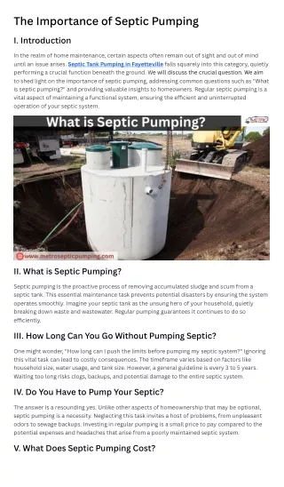 The Importance of Septic Pumping