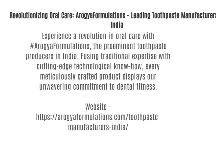 revolutionizing oral care arogyaformulations