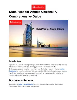 Dubai Visa for Angola Citizens -A Comprehensive Guide