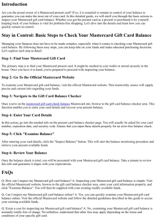 Remain in Control: Simple Actions to Inspect Your Mastercard Gift Card Balance