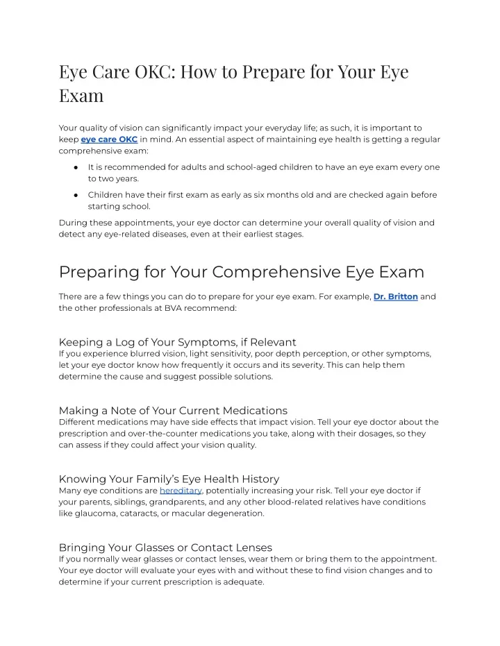 eye care okc how to prepare for your eye exam