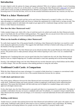 Joker Mastercard vs. Conventional Credit Cards: Which is Right for You?