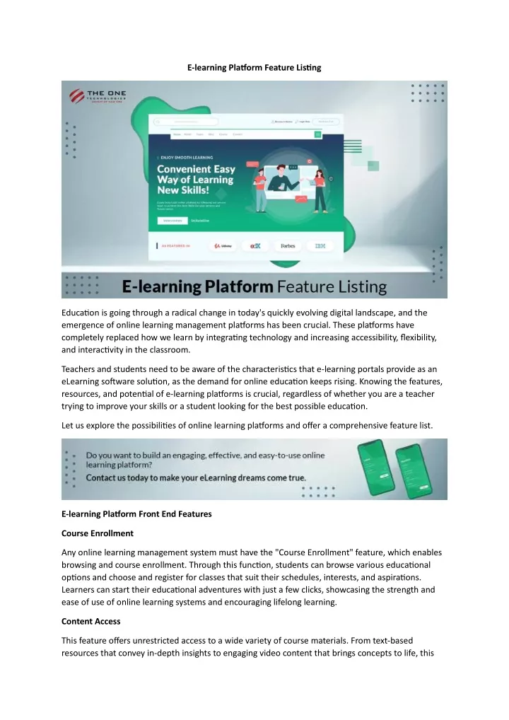 e learning platform feature listing
