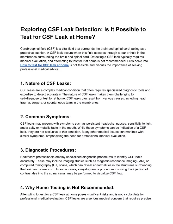 exploring csf leak detection is it possible