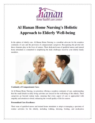Al Hanan Home Nursing's Holistic Approach to Elderly Well-being
