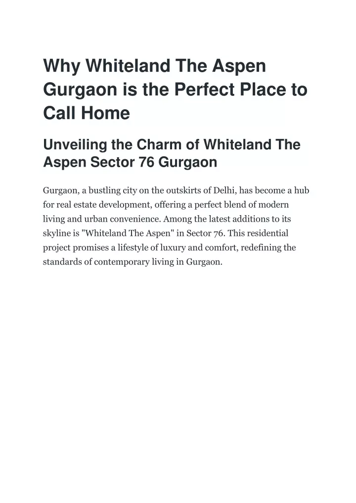 why whiteland the aspen gurgaon is the perfect place to call home