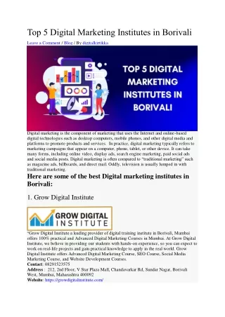 Top 5 Digital Marketing Institutes in Borivali