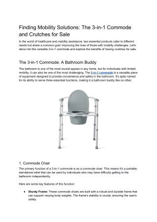 Finding Mobility Solutions_ The 3-in-1 Commode and Crutches for Sale