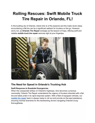 Rolling Rescues Swift Mobile Truck Tire Repair in Orlando, FL!