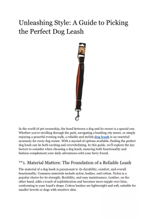 Unleashing Style_ A Guide to Picking the Perfect Dog Leash