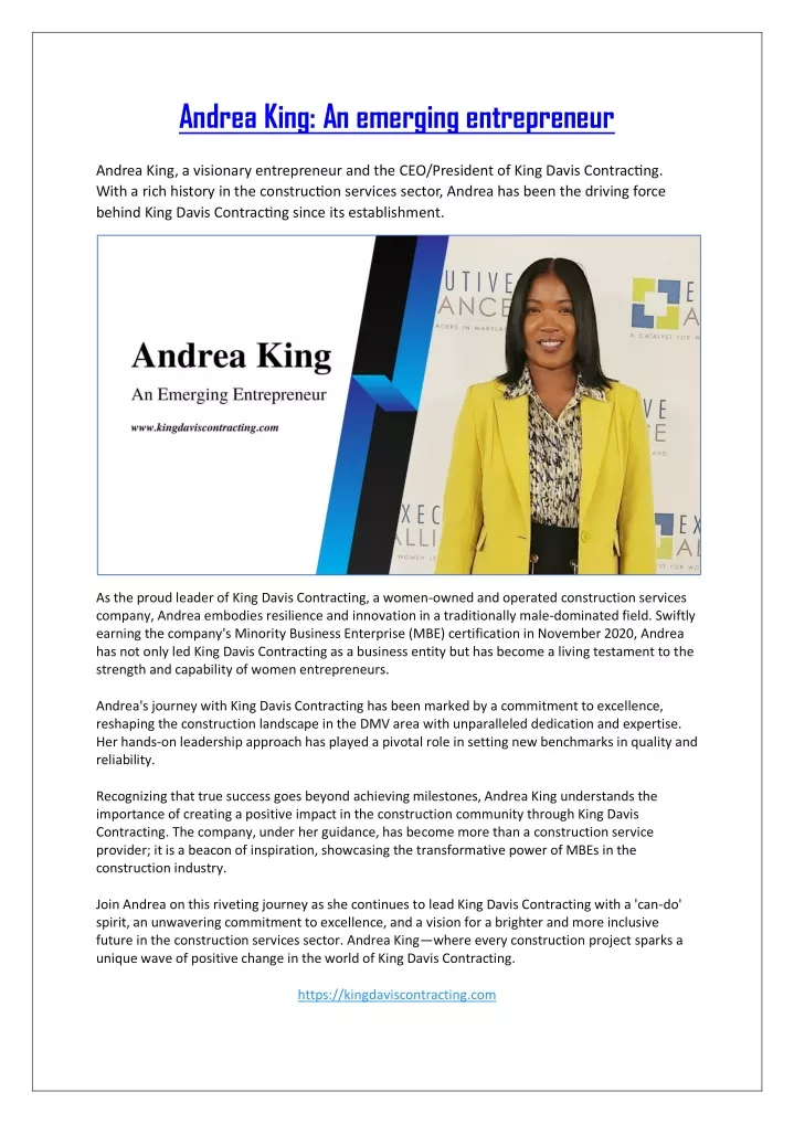 andrea king an emerging entrepreneur