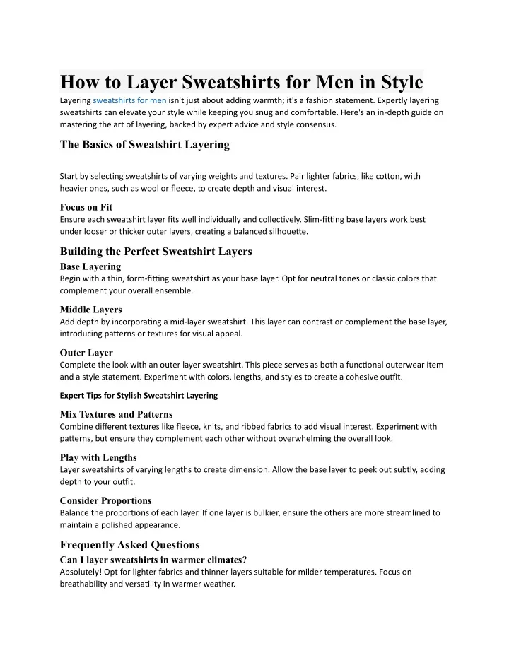 how to layer sweatshirts for men in style