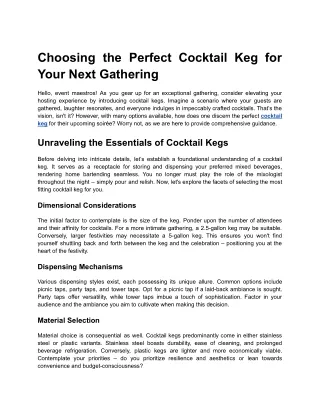 Choosing the Perfect Cocktail Keg for Your Next Gathering