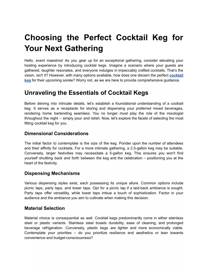 choosing the perfect cocktail keg for your next