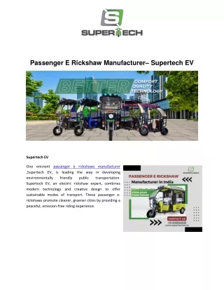 Passenger E Rickshaw manufacturer - Supertech EV