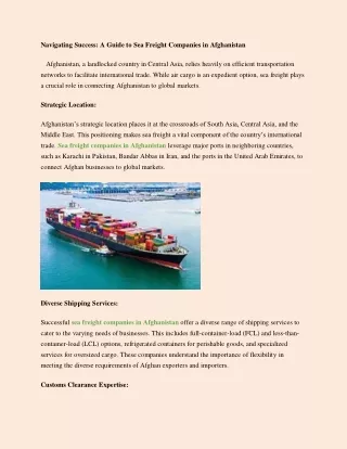 Navigating Success - A Guide to Sea Freight Companies in Afghanistan
