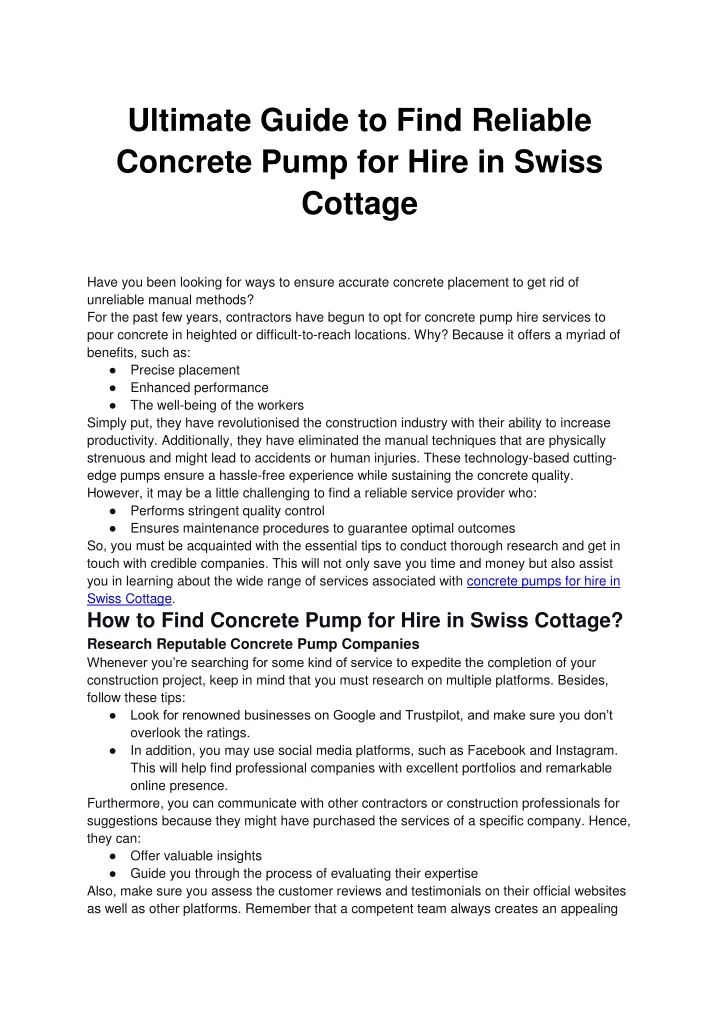 ultimate guide to find reliable concrete pump
