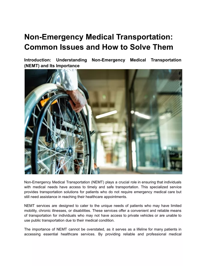 non emergency medical transportation common