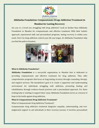 Abhilasha Foundation  Compassionate Drugs Addiction Treatment in Mumbai for Lasting Recovery