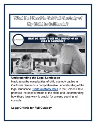 What Do I Need to Get Full Custody of My Child in California