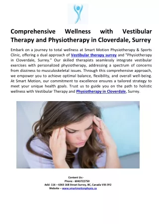 Comprehensive Wellness with Vestibular Therapy and Physiotherapy in Cloverdale,