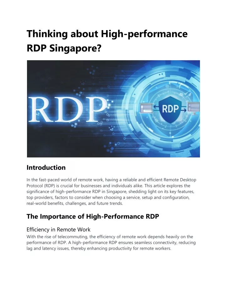 thinking about high performance rdp singapore