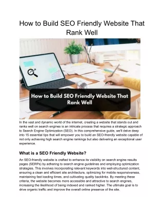 How to Build SEO Friendly Website That Rank Well