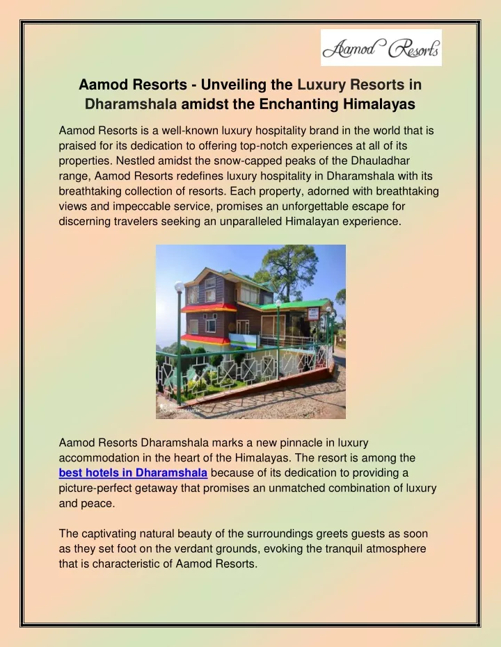 aamod resorts unveiling the luxury resorts