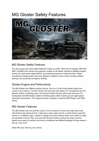 mg gloster safety features