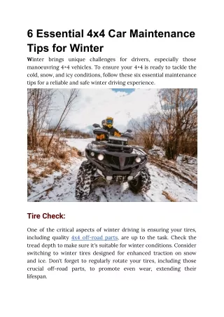 6 Essential 4x4 Car Maintenance Tips for Winter