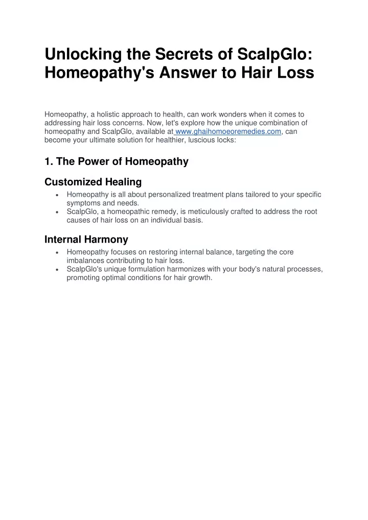 unlocking the secrets of scalpglo homeopathy