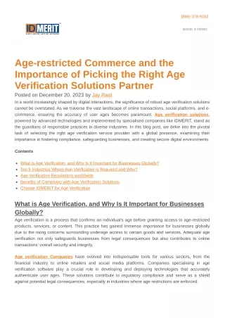 Age-restricted Commerce and the Importance of Age Verification