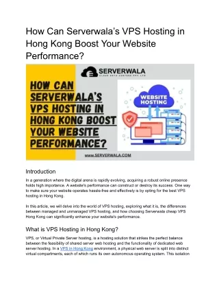 How can VPS hosting Hong Kong can Boost your website Performance