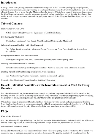 Open Unlimited Possibilities with Joker Mastercard: A Card for Every Occasion