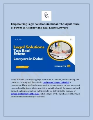 Empowering Legal Solutions in Dubai The Significance of Power of Attorney and Real Estate Lawyers