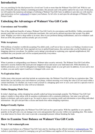 Opening the Advantages of Walmart Visa Gift Cards: Examine Your Balance Today