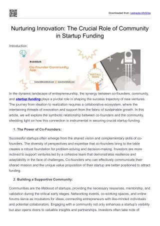 Nurturing Innovation: The Crucial Role of Community in Startup Funding