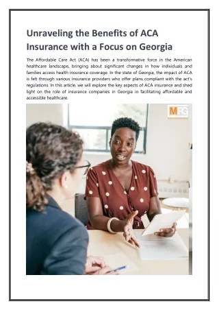 Unraveling the Benefits of ACA Insurance with a Focus on Georgia. mcnicholfinancial