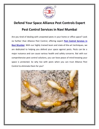 Defend Your Space Alliance Pest Controls Expert Pest Control Services in Navi Mumbai