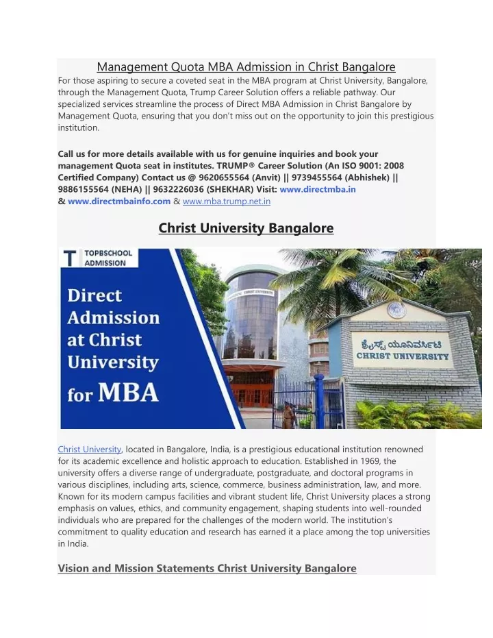 management quota mba admission in christ