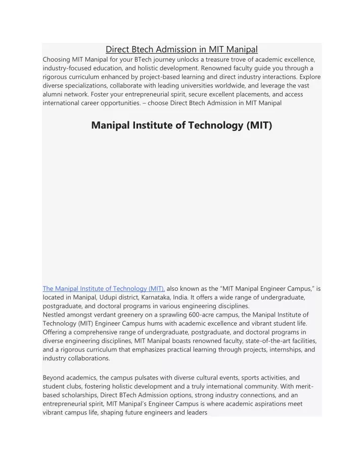 direct btech admission in mit manipal choosing