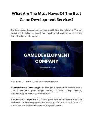 What Are The Must Haves Of The Best Game Development Services