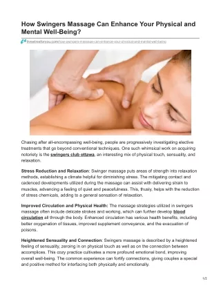 Swingers Massage: A Path to Enhanced Well-Being