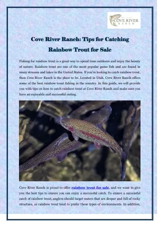 Cove River Ranch Tips for Catching Rainbow Trout for Sale