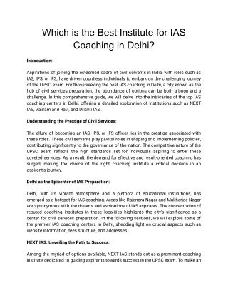 Which is the Best Institute for IAS Coaching in Delhi?