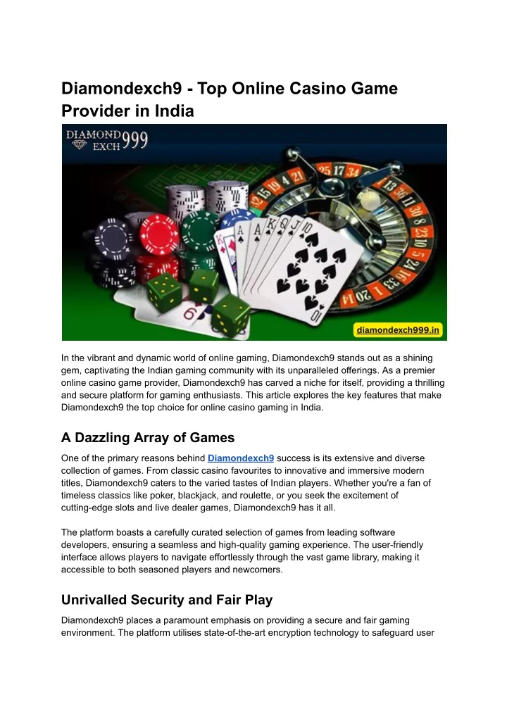 diamondexch9 top online casino game provider