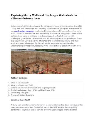 Exploring Slurry Walls and Diaphragm Walls check the differences between them