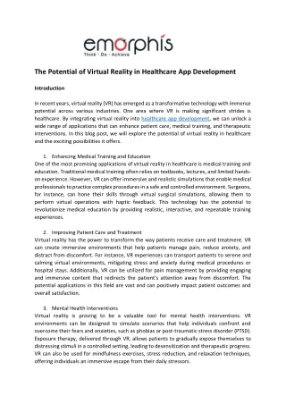 Virtual Reality in Healthcare App Development