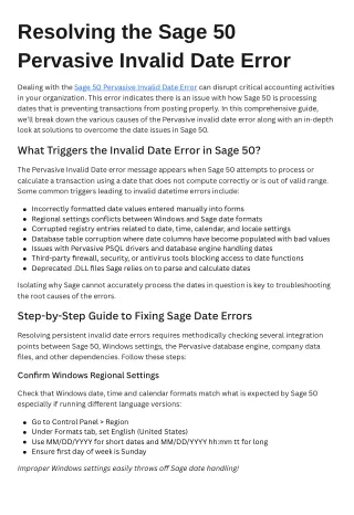 Resolving the Sage 50 Pervasive Invalid Date Error