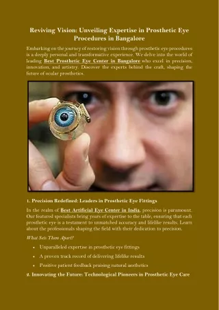 Reviving Vision Unveiling Expertise in Prosthetic Eye Procedures in Bangalore